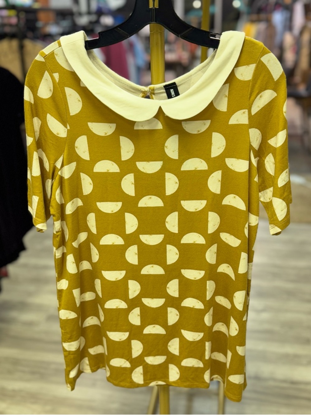 Agnes & Dora Mustard Yellow Short Sleeve‎ Top with White Peter Pan Collar